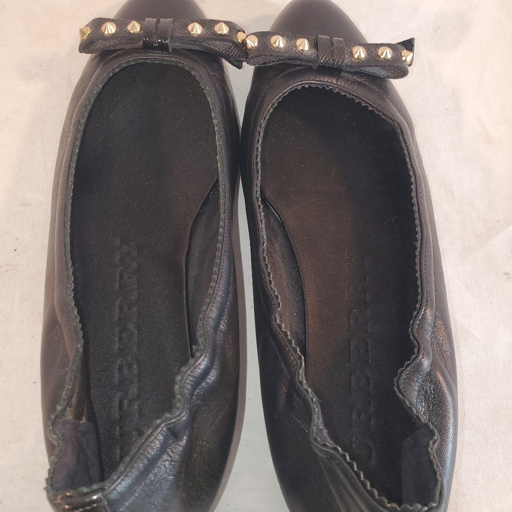 Burberry Women's 37 Black Bow Studded Leather Ballet Flats - Picture 9 of 9
